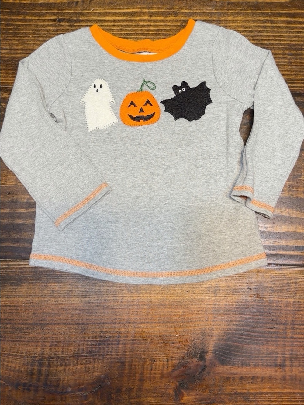 Mud Pie Gray Halloween Top with Orange Trim